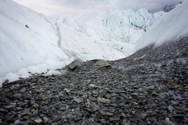 Aerial shot of a tidewater glacier in Sveitarfélagið Hornafjörður, South Iceland on an overcast day.