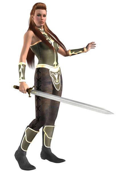 istock Fantasy warrior with long hairs, armed with sword, 3d illustration 1037549684