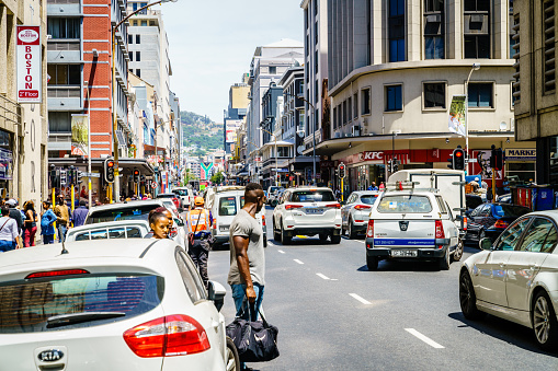 Cape Town, South Africa, February 9, 2018: Busy street with traffic in downtown Cape Town, South Africa