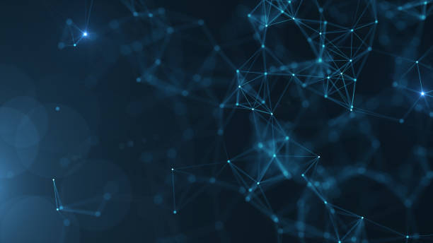 Technology network. Abstract connected dots and lines on blue background. Communication and technology network concept with moving lines and dots .Seamless loop.4K blue business stock pictures, royalty-free photos & images