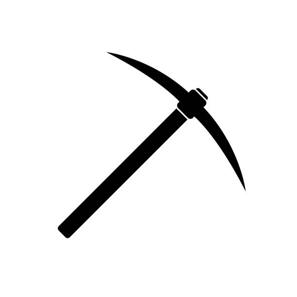 Pickaxe icon, silhouette on white background Pickaxe icon, silhouette on white background pick axe stock illustrations