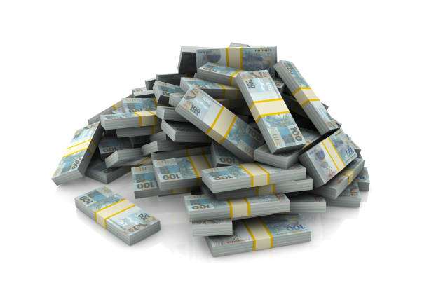 Pile of packs of Reias bills stock photo