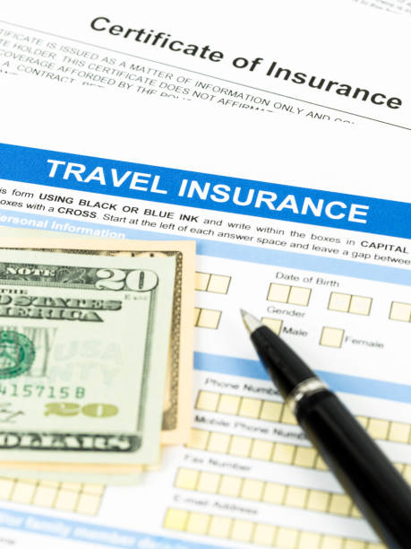 istock Travel insurance application form with pen model and dollar banknote 1037585510