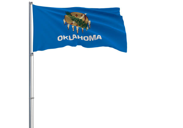 미국 오클라호마 주의 고립 된 국기는 바람, 3 차원 렌더링에에서 날고 있다. - oklahoma oklahoma city state law 뉴스 사진 이미지
