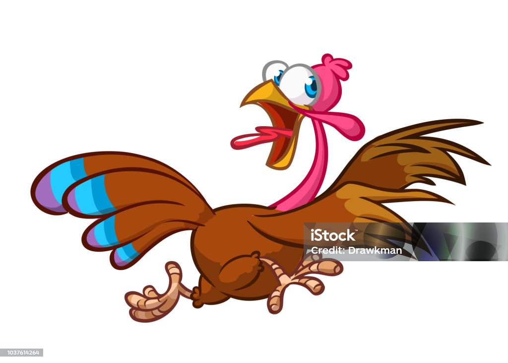 Turkey Escape Cartoon  Character with contour. Thanksgiving Vector Illustration outlines Isolated on white Turkey - Bird stock vector