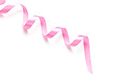 Pink ribbon over white background with copy space for text, logo, or wordings insertion or decoration, sweet love, health care or medical concept