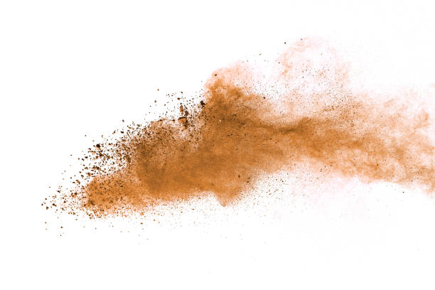 istock Abstract brown colored soil splash on white background. Color dust explode on background by throwing freeze stop motion. 1037633758
