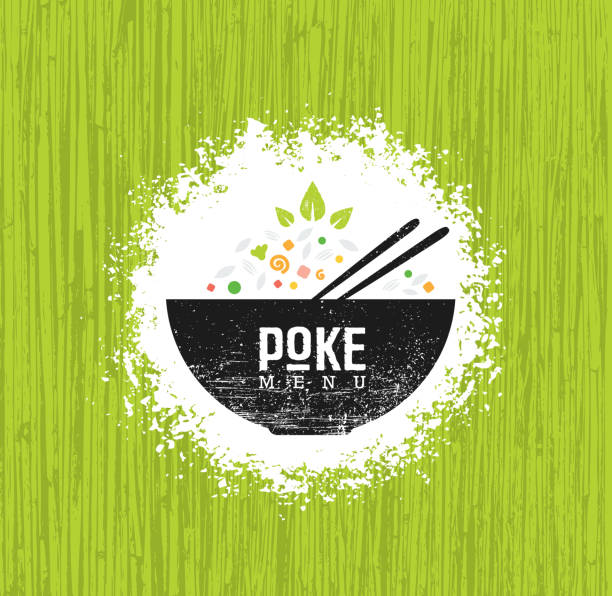 poke bowl hawaiian cuisine restauracja vector design element. zdrowe menu żywności creative rough ilustracja na tle organicznym - hawaiian food stock illustrations