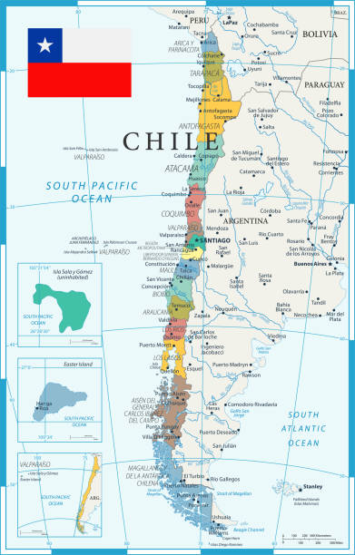 27 - Chile - Color1 10 Map of Chile - Vector illustration chile map stock illustrations