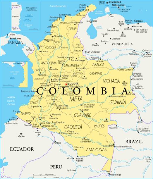 ilustraciones, imágenes clip art, dibujos animados e iconos de stock de mapa de colombia - vector - colombia map