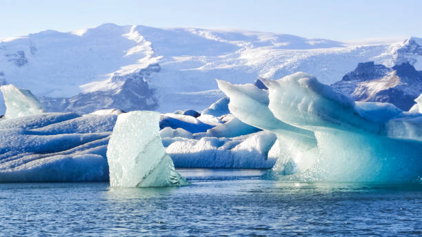 Icebergs at Jökulsárlón Glacier Lagoon, Vatnajökull National Park, Höfn, Iceland South Coast stock photo