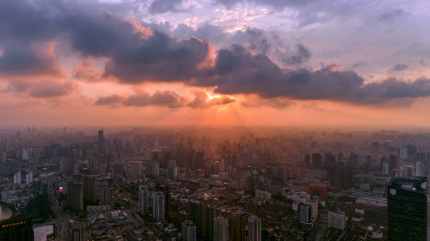 istock Aerial view of Sunset in Shanghai 1037656352