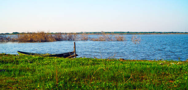 istock Old Wooden Boat On River 1037670128