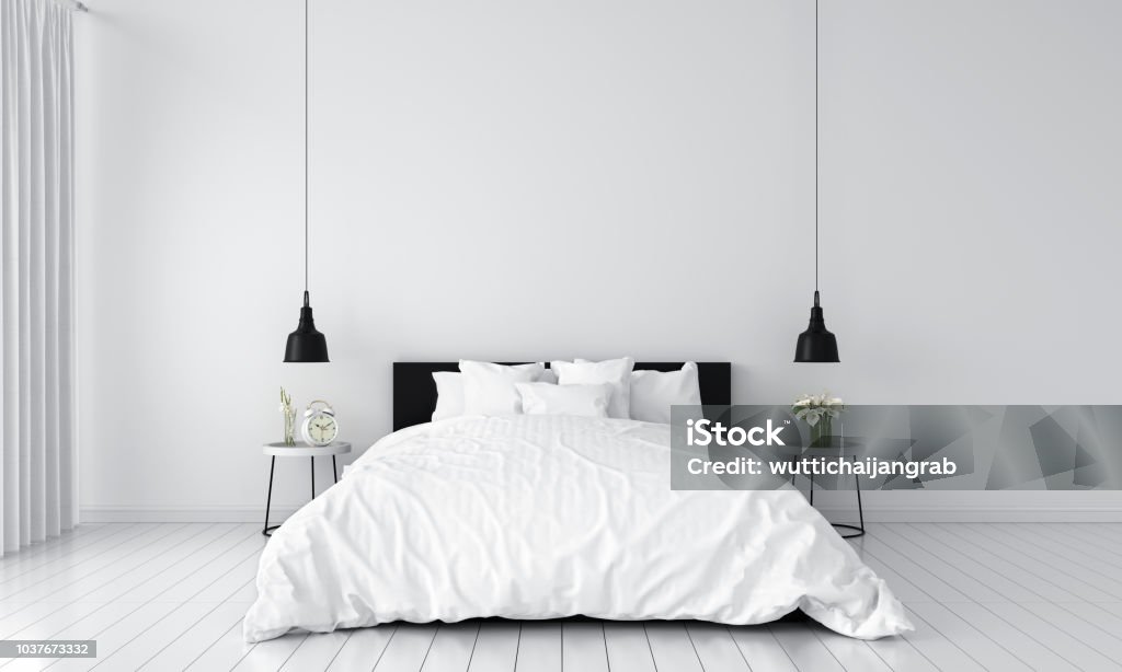 bedroom interior for mockup, 3D rendering white bedroom interior for mockup, 3D rendering Bedroom Stock Photo
