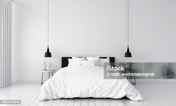Bedroom Interior For Mockup 3d Rendering Stock Photo - Download Image Now - Bedroom, White Color, Bed - Furniture