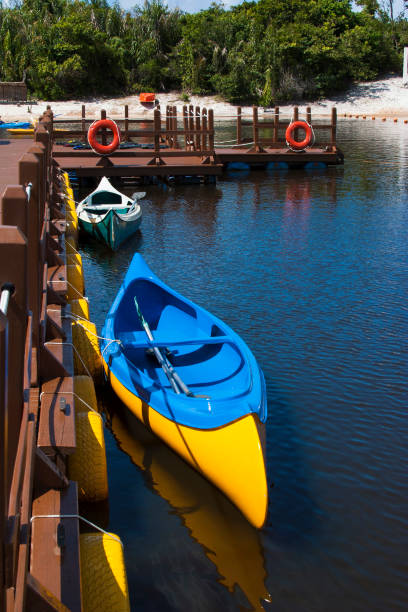 Colorful boats on a pier on a tropical beach in Bahia