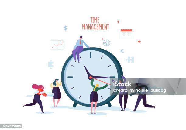 Time Management Concept Flat Characters Organization Process Business People Working Together Team Work Vector Illustration Stock Illustration - Download Image Now