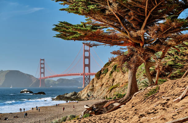 ゴールデンゲートブリッジは、サンフランシスコ、カリフォルニア州 - baker beach ストックフォトと画像