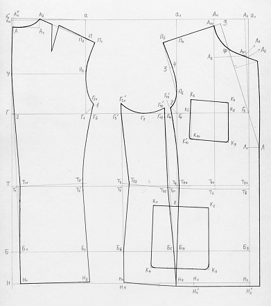Sewing pattern on white paper