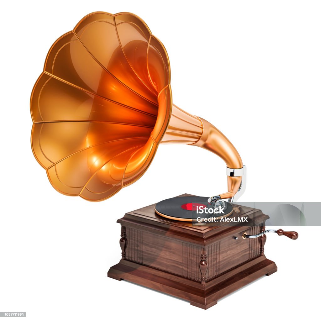 Fonografo Retrò Grammofono Vintage Rendering 3d Isolato Su Sfondo