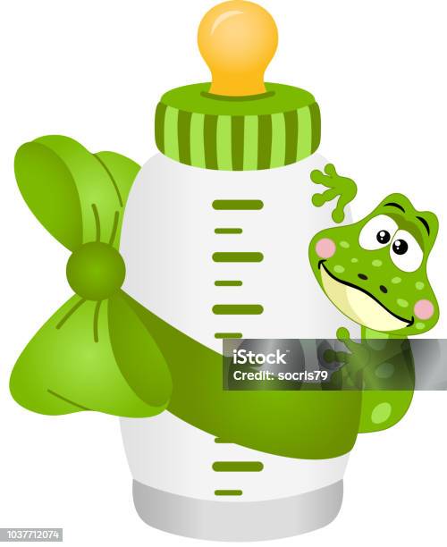 Cute Frog With Baby Milk Bottle Stock Illustration - Download Image Now - Amphibian, Animal, Anura