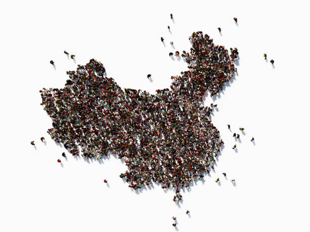 istock Human Crowd Forming China Map: Population And Social Media Concept 1037712442