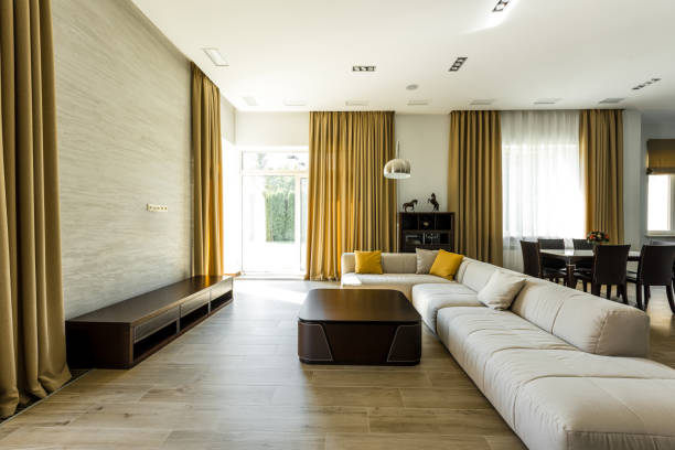istock interior of empty modern living room with sofa and lamp 1037715460