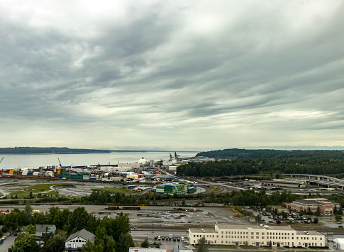 Port of Alaska, deep water port, shipyard and railway on an overcast summer day, Anchorage, AK, USA.