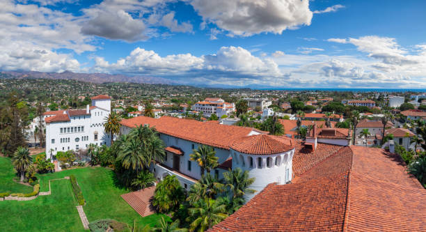 historic downtown santa barbara, california. - mission santa barbara imagens e fotografias de stock