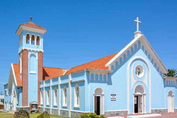 Blue historic church from Punta Del Este Uruguay Punta del Este, Uruguay, our lady of the candelaria church name blue color playas del este stock pictures, royalty-free photos & images