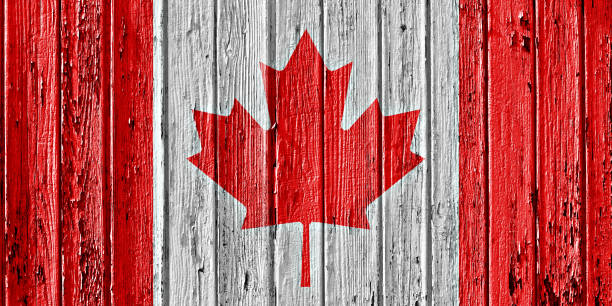 istock flag of Canada painted on wooden frame 1037753568