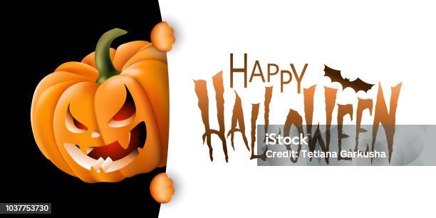 Halloween Banner Or Postcard Stock Illustration - Download Image Now - Halloween, Pumpkin, Jack O' Lantern