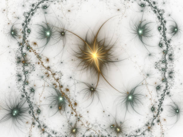 istock Soft glowing layered abstract fractal network on a white virtual background with copy space. Virtual luminous grid on a dark blue background. Fractal soft glowing sparkle effect 1037755606