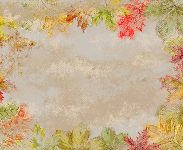 istock Vintage Style Textured Template Decorated with Autumn Leaves. 1037795460