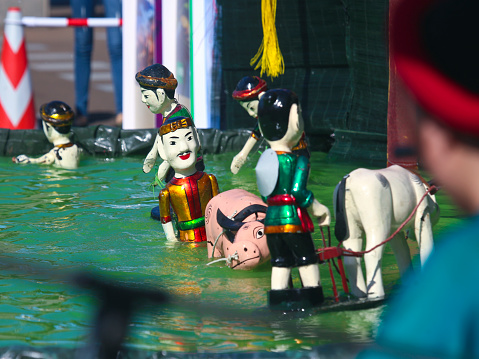 Yokohama, Kanagawa Prefecture, Japan - September 8, 2018: Vietnamese participants water puppetry (Múa rối nước) during the 4th 