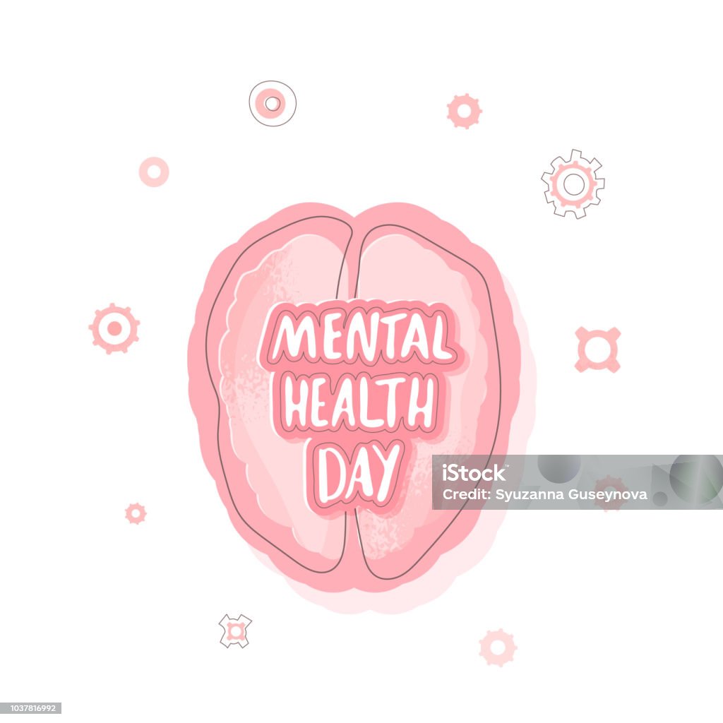Mental Health Day. Vector illustration. Mental Health Day composition. Vector handwritten lettering with human brain. Template for greeting card and promotion. Abstract stock vector