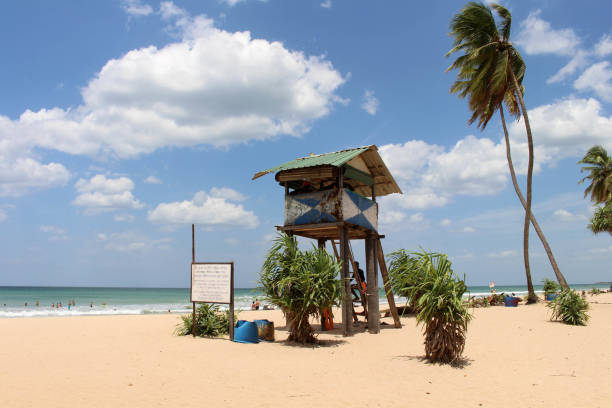 The lifeguard shack in Nilaveli beach in Trincomalee stock photo