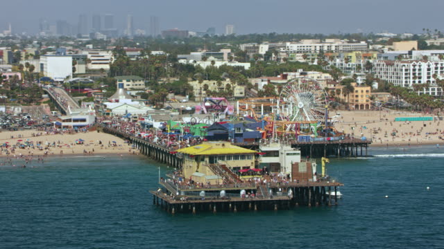 AERIAL Pacific Park on the Santa Monica Pier in Santa Monica, CA