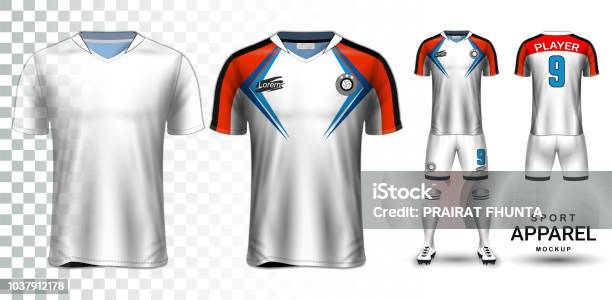 Soccer Jersey And Football Kit Presentation Mockup The Tshirt Front And Back View And It Is Fully Customization Isolated On Transparent Background Can Be Used As A Template With Your Own Design Stock Illustration - Download Image Now