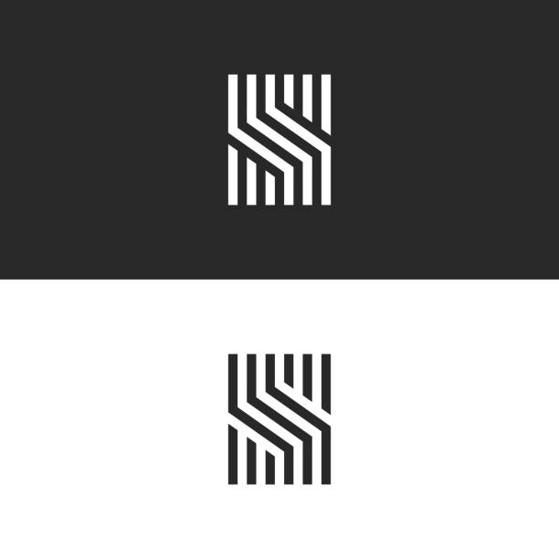 первоначальный s буква монограмма линейный узор, черно-белые параллельные линии творческой геометрической формы, простой минимальный стил - s stock illustrations