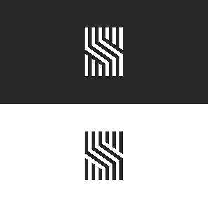 Initial S letter monogram linear pattern, black and white parallel lines creative geometric shape, simple minimal stylish identity mark