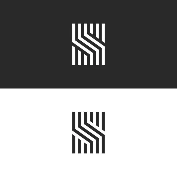 Vector illustration of Initial S letter monogram linear pattern, black and white parallel lines creative geometric shape, simple minimal stylish identity mark