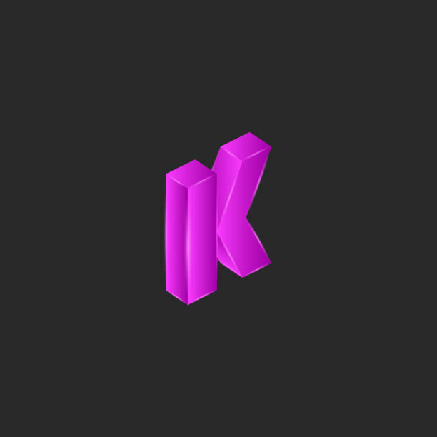 lateinischer buchstabe k logo, moderne isometrische formen pop-art leuchtenden trendfarbe lila - k pop stock-grafiken, -clipart, -cartoons und -symbole