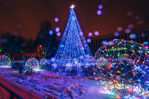 City composition New Year tree with balls