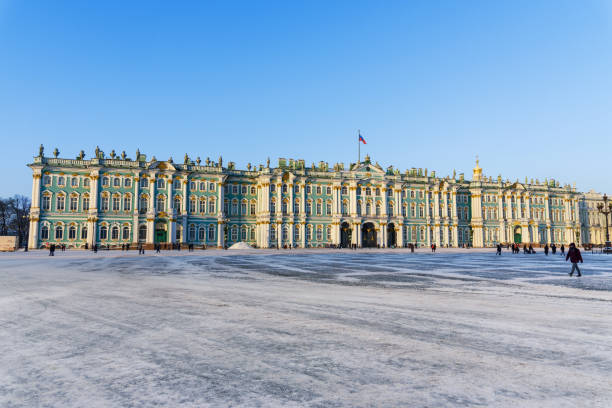 View of Palace Square with Winter Palace in winter. Saint Petersburg. Russia stock photo