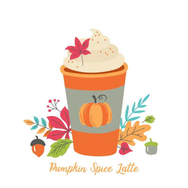 тыквенная специя латте кофейная чашка - coffee pumpkin latté autumn stock illustrations