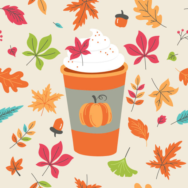 тыквенная специя латте кофейная чашка - latté pumpkin spice coffee stock illustrations