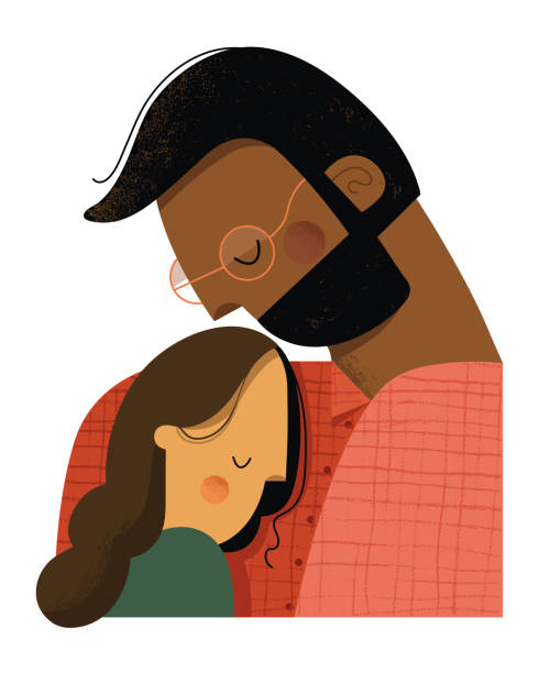 Father and daughter embracing Father holding his daugher tenderly in his arms. father daughter stock illustrations
