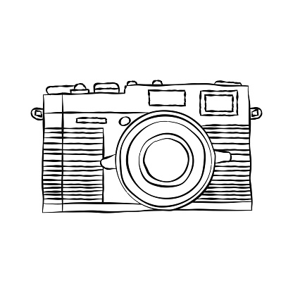 Hand drawn of Camera isolated on white background, in doodle style - Vector Illustration.