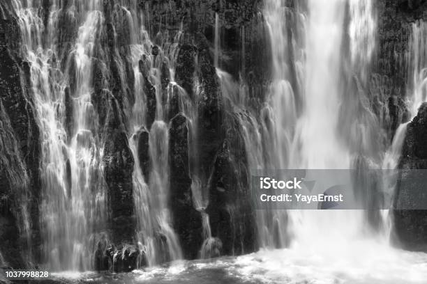 Close Up Of Waterfall In Black And White Macarthur Burney Falls In Black And White California Usa Stock Photo - Download Image Now